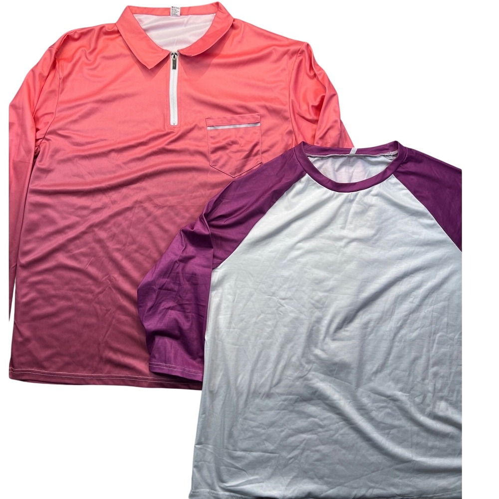 Lot of 2 Women 3XL Athletic Tops Pink Ombré Quarter Zip Long Sleeve & Raglan Tee